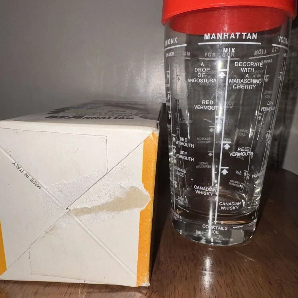 Glass Cocktail Barman Shaker Holds 14 Ounces Recipes Box Italy 1966 Vtg Retro